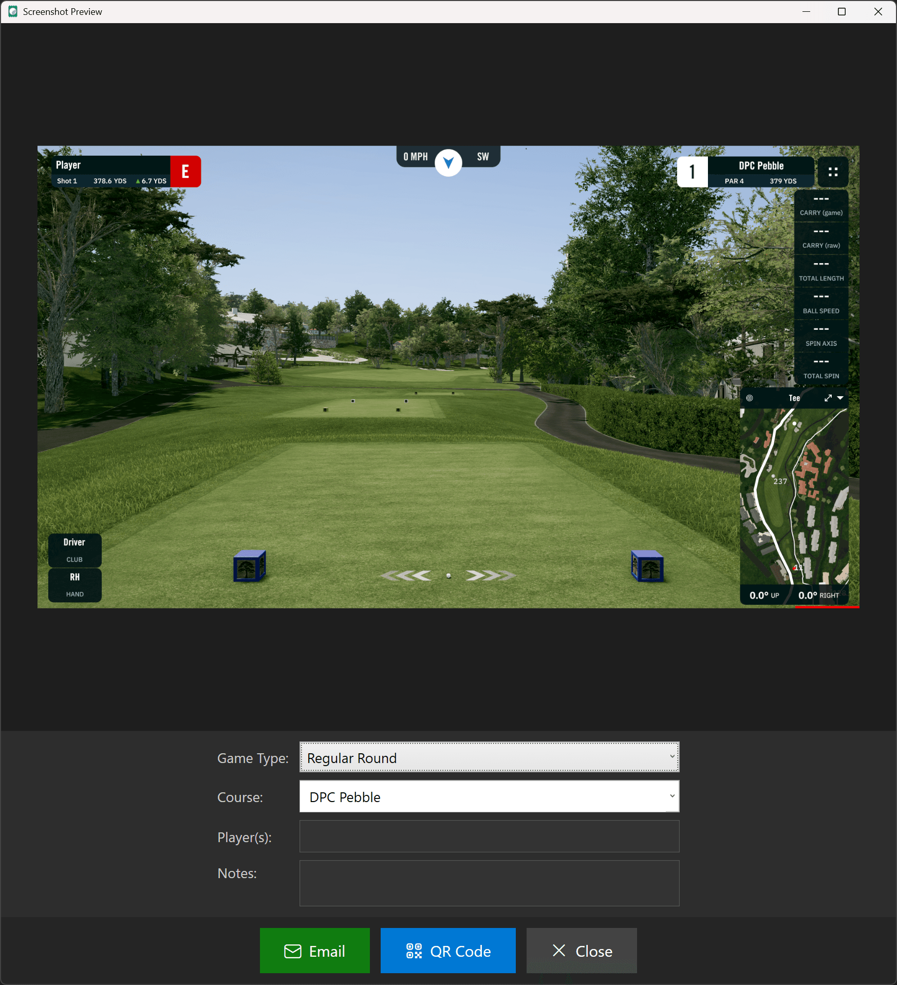 ShotReceipt preview window with game details and sharing buttons